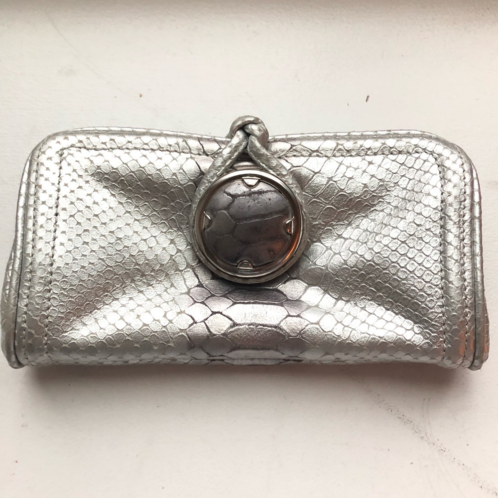 Elle Tahari Silver Metallic Evening Clutch